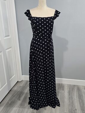 Premier Navy White Polka Dot Off-Shoulder Maxi Dress